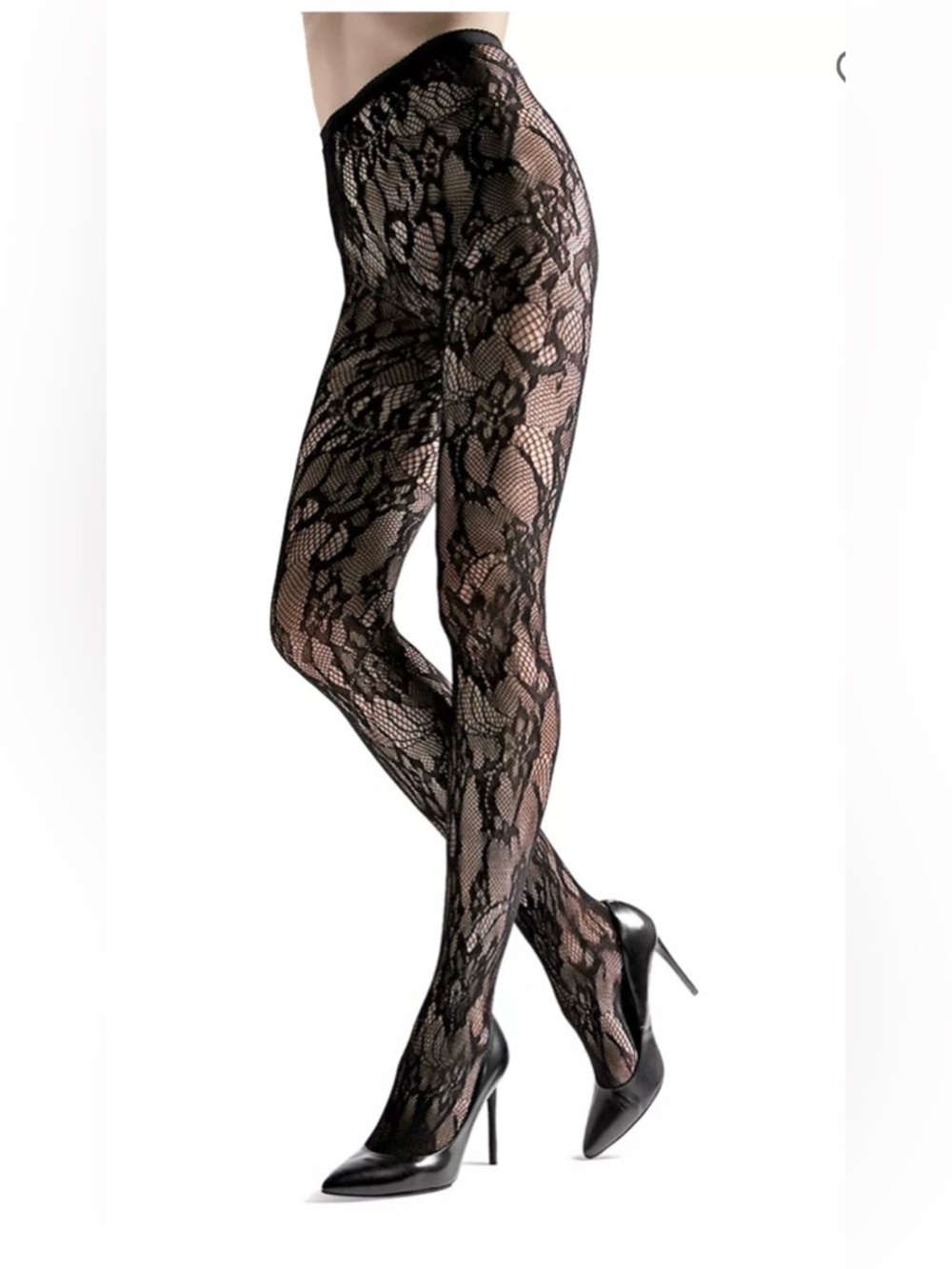 Natori Black Lace cut out Floral Fishnet net Tights size medium NEW WITY TAGS